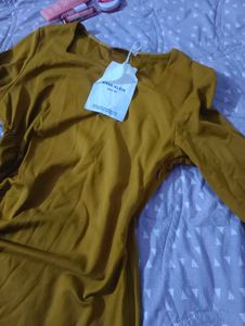 Mustard Yellow Ruched Midi Dress