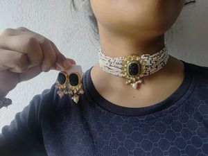 Elegant Black Stone Choker and Earring Set