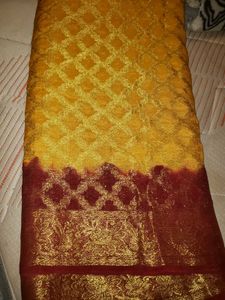 Vibrant Yellow &amp; Red Saree