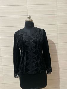 Vintage Elegant Black Velvet Lace Top
