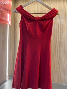 Red Off-Shoulder Bow Detail Dress