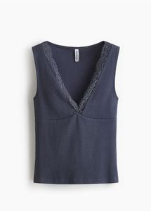 Navy Lace Trim V-Neck Tank Top
