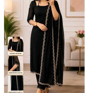 CREPE BLACK EMBROIDERY SUIT