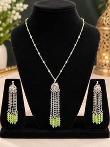 Green Beaded Necklace & Earring Set