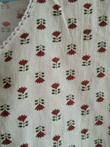 Cream Kurta with Red Floral Print