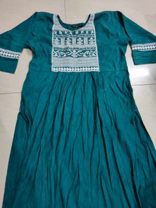 Teal Ethnic Gown with White Embroidery