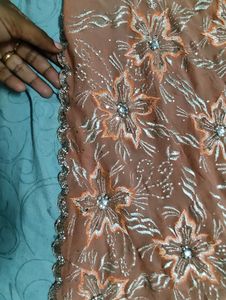 Peach Pure Georgette Saree