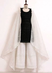 Black  Kurti with Chikankari palazzo and dupatta