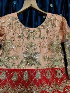 bridal gown peach and red colour