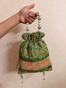 Green Embroidery Potli Bag