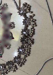 Ethnic Oxidized Silver Choker Necklace Set