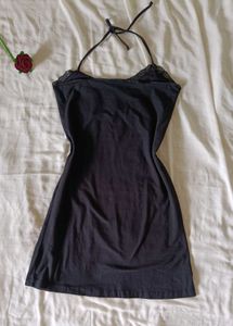 Black lace trim halter slip night dress