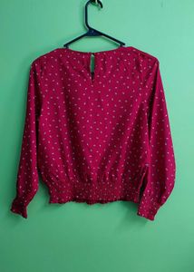 Chic Red Smocked Hem top in size S