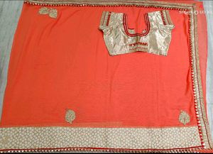🇳🇿💫🎀Elegant Orange &amp; Gold Embroidered Saree