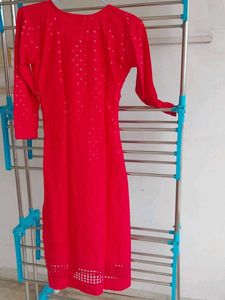 Women Kurta Plazoo Set Red And White