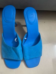Vibrant Blue Block Heel Mules