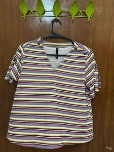 Striped V-Neck Short Sleeve Top