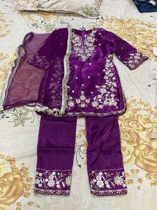 Elegant Purple  Kurti Set with Dupatta for girl