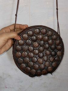 Coconut shell Round Rattan Crossbody Bag