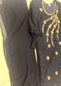 Elegant Navy Blue Kurta Set with  Embroidery