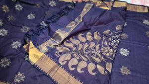 Elegant Navy Blue Saree with Floral Print