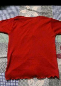 Red Ruched V-Neck Top