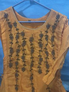 Yellow Embroidered Kurta with attached skirt style