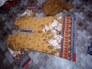 Vibrant Floral Print Kurta Set with Dupatta