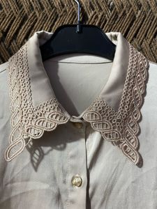 Elegant Lace Trim Satin Shirt
