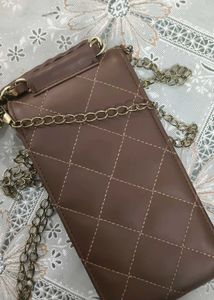 Lambskin Quilted Phone Holder Brown bag