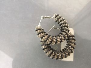 Small Beads Black And Silver Round Earring ( Pair 1)