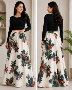 Floral Skirt with Black Top Set