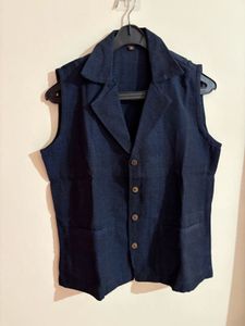 women's Sleeveless Blue Blazer Vest
