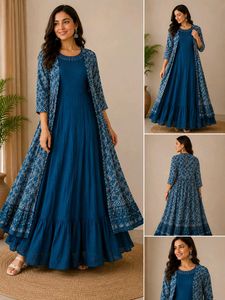 Elegant Blue Printed Kurta with Jacket