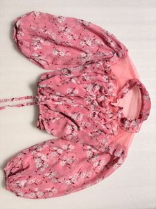 Chic Pink Floral Puff Sleeve Top