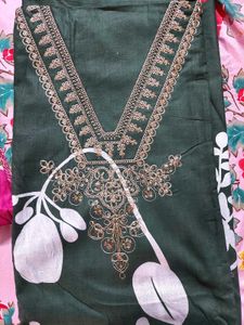 Elegant Leaf Print Kurta Set with Dupatta(un
