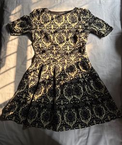 Elegant Damask Print Fit &amp; Flare Dress