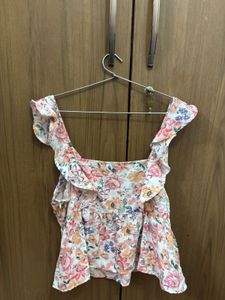 Floral Print Ruffle Sleeve Top