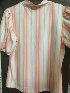 Striped Puff Sleeve Top with Tie Neck