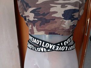Trendy Camo Crop Top with "Love" Straps