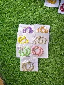 Colorful Beaded Hoop Earrings Set ( Pack of 5 Pair