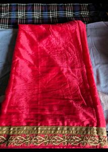 Vibrant pink Saree with Gold Border