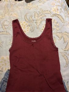 Zudio Maroon Lace Trim Tank Top