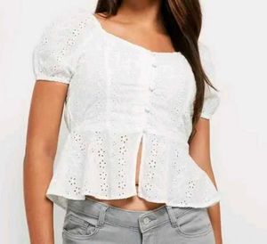 White Eyelet Schiffli Top