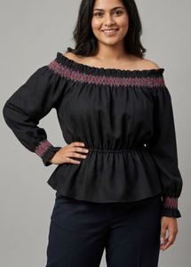 Boho Off-Shoulder Embroidered Peplum Top
