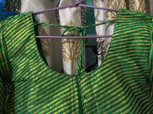 Green &amp; Gold Striped Saree Blouse