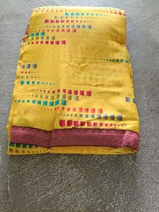 Vibrant Yellow Saree with Geometric Print