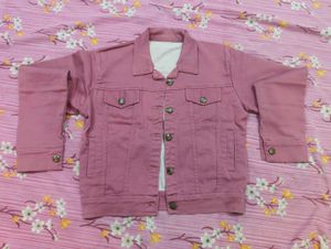Trendy Dusty Pink Denim-Style Cotton Jacket