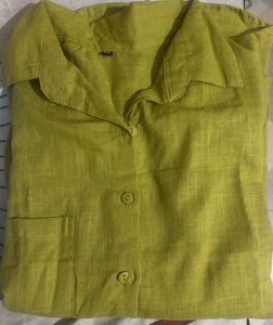 Green Linen Blend Button-Up Shirt