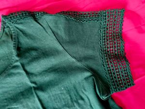 Dark Green Crochet Sleeve Top